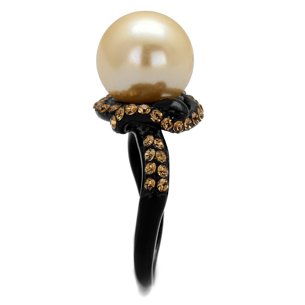 TK2349 - IP Black(Ion Plating) Stainless Steel Ring with Synthetic Pearl in Topaz-3