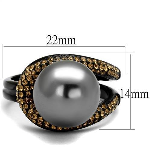 TK2350 - IP Black(Ion Plating) Stainless Steel Ring with Synthetic Pearl in Gray-1