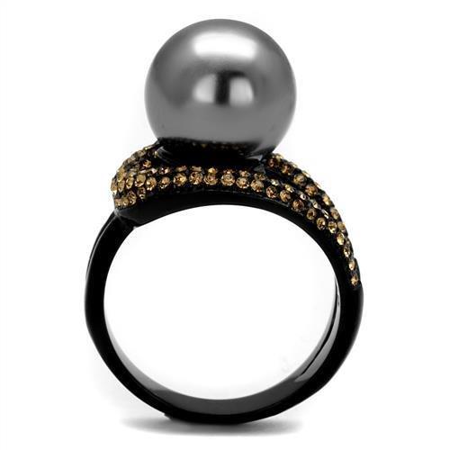 TK2350 - IP Black(Ion Plating) Stainless Steel Ring with Synthetic Pearl in Gray-2