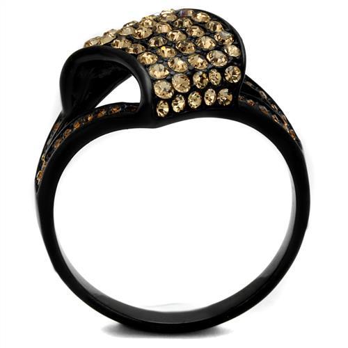 TK2351 - IP Black(Ion Plating) Stainless Steel Ring with Top Grade Crystal  in Smoked Quartz-2