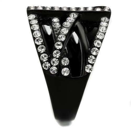 TK2354 - IP Black(Ion Plating) Stainless Steel Ring with Top Grade Crystal  in Clear-3