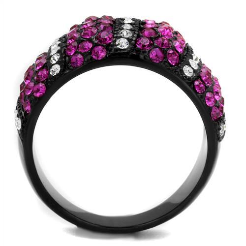 TK2356 - IP Black(Ion Plating) Stainless Steel Ring with Top Grade Crystal  in Fuchsia-2