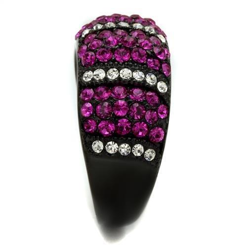 TK2356 - IP Black(Ion Plating) Stainless Steel Ring with Top Grade Crystal  in Fuchsia-3