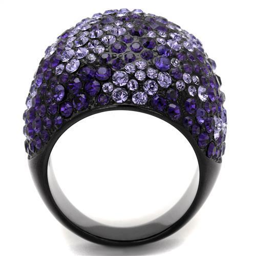 TK2358 - IP Black(Ion Plating) Stainless Steel Ring with Top Grade Crystal  in Tanzanite-2