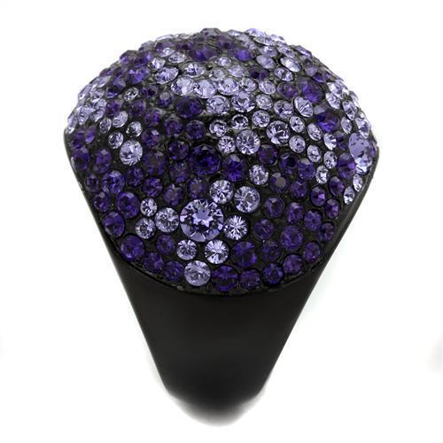 TK2358 - IP Black(Ion Plating) Stainless Steel Ring with Top Grade Crystal  in Tanzanite-3
