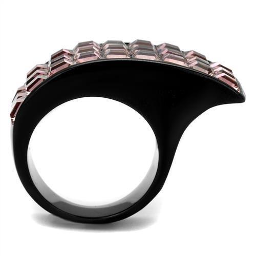 TK2359 - IP Black(Ion Plating) Stainless Steel Ring with Top Grade Crystal  in Light Rose-2