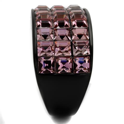 TK2359 - IP Black(Ion Plating) Stainless Steel Ring with Top Grade Crystal  in Light Rose-3