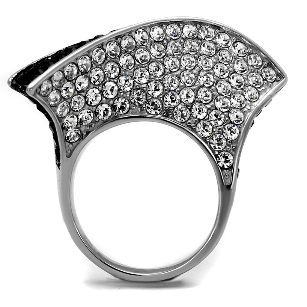 TK2361 - Two-Tone IP Black (Ion Plating) Stainless Steel Ring with Top Grade Crystal  in Jet-2