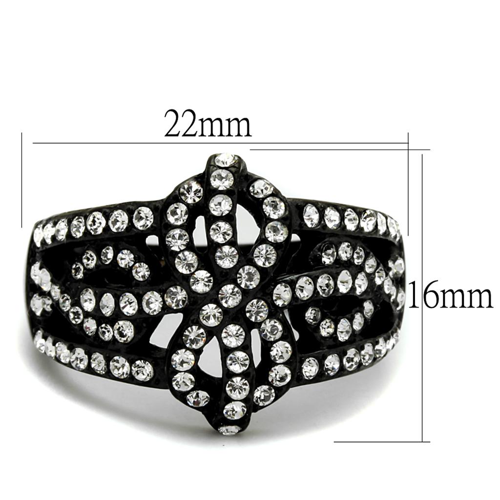 TK2363 - IP Black(Ion Plating) Stainless Steel Ring with Top Grade Crystal  in Clear-1