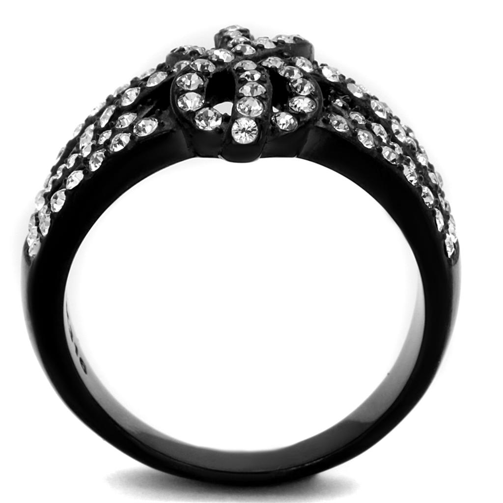 TK2363 - IP Black(Ion Plating) Stainless Steel Ring with Top Grade Crystal  in Clear-2