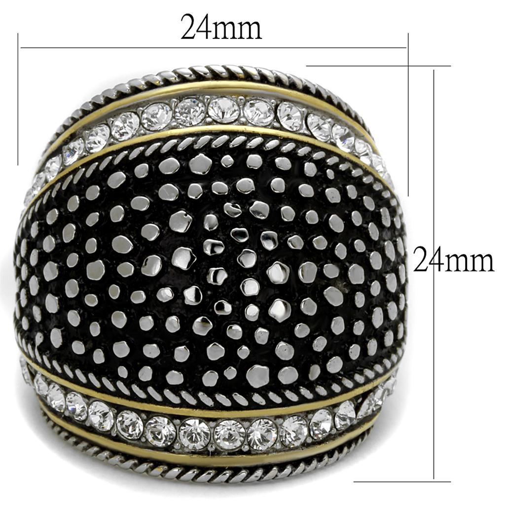TK2369 - Two-Tone IP Gold (Ion Plating) Stainless Steel Ring with Top Grade Crystal  in Clear-1