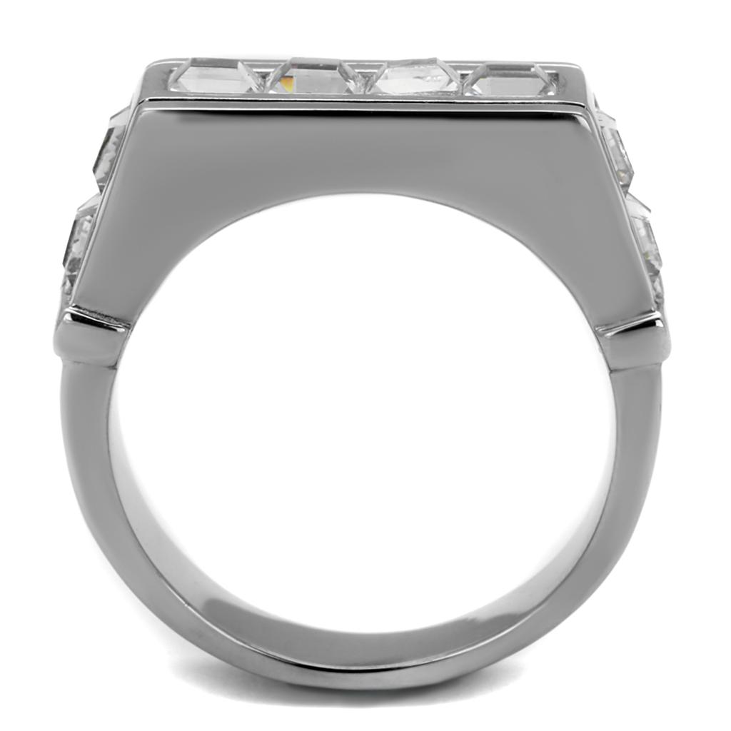 TK2376 - High polished (no plating) Stainless Steel Ring with Top Grade Crystal  in Clear-2