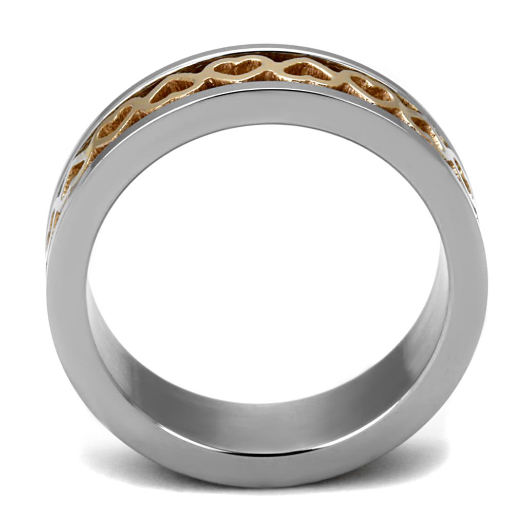 TK2398 - Two-Tone IP Rose Gold Stainless Steel Ring with No Stone-2