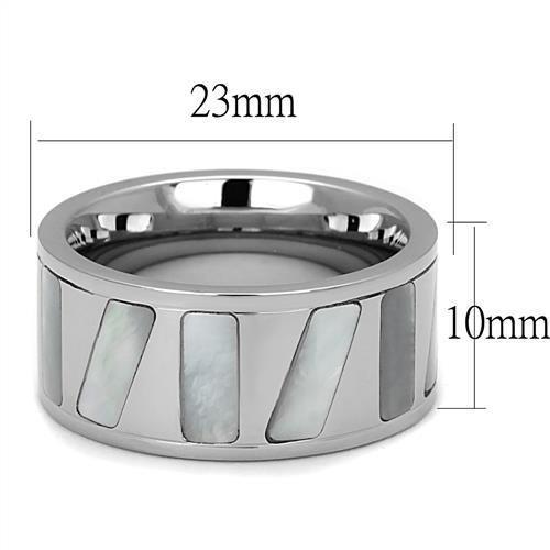 TK2401 - High polished (no plating) Stainless Steel Ring with Precious Stone Conch in White-1