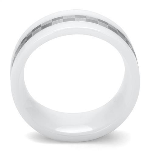 TK2403 - High polished (no plating) Stainless Steel Ring with Ceramic  in White-2
