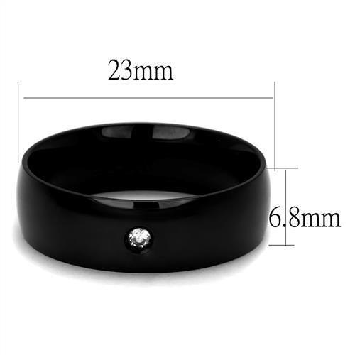 TK2409 - IP Black(Ion Plating) Stainless Steel Ring with AAA Grade CZ  in Clear-1