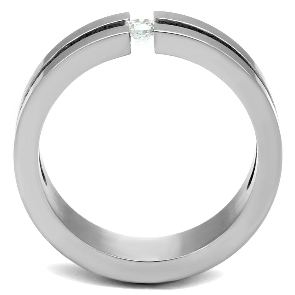 TK2412 - High polished (no plating) Stainless Steel Ring with AAA Grade CZ  in Clear-2