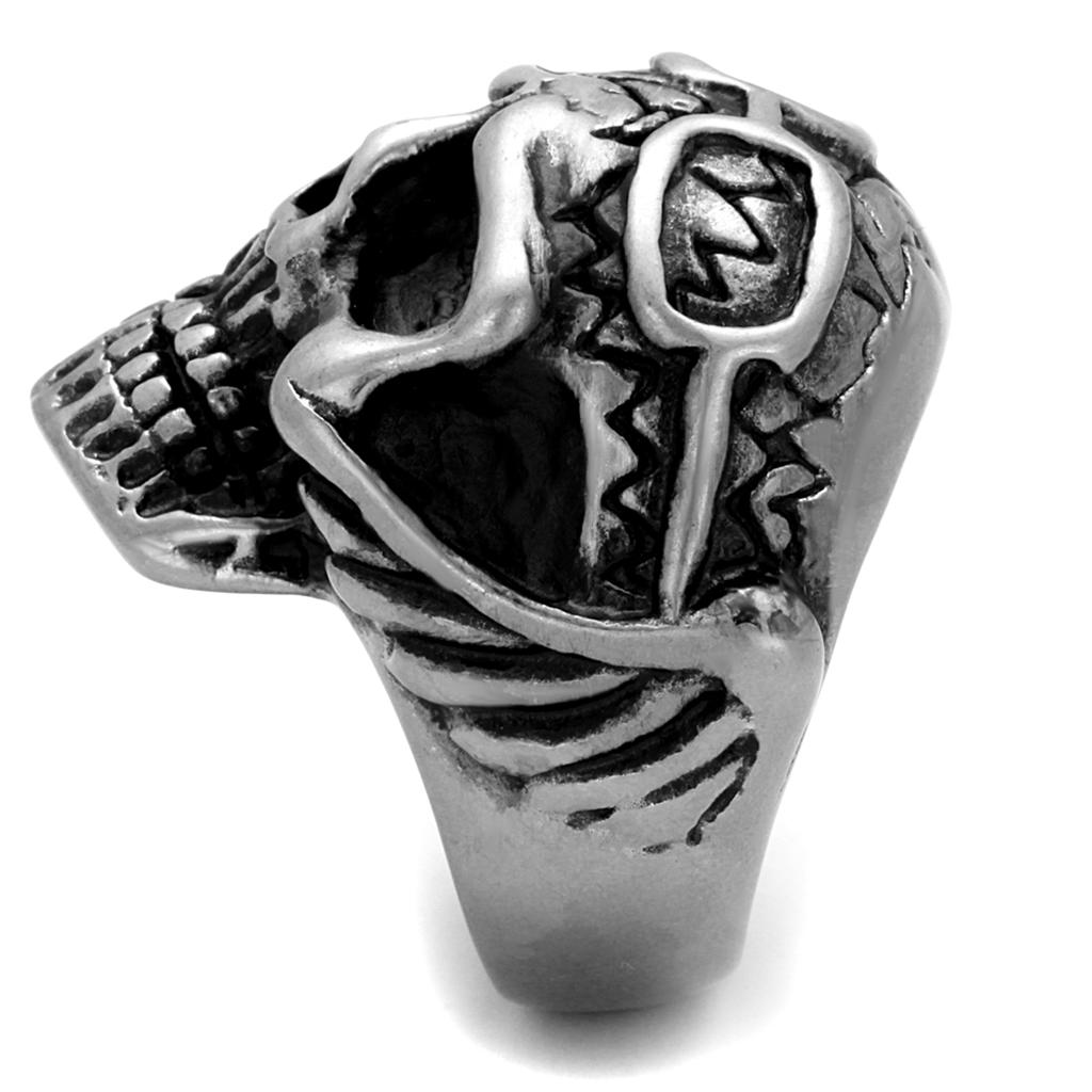 TK2414 - Antique Silver Stainless Steel Ring with Epoxy  in Jet-3