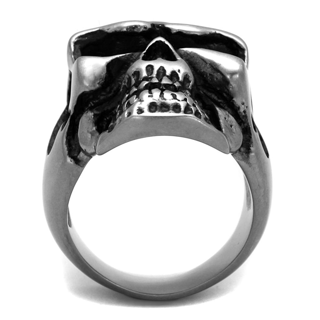 TK2419 - Antique Silver Stainless Steel Ring with Epoxy  in Jet-2
