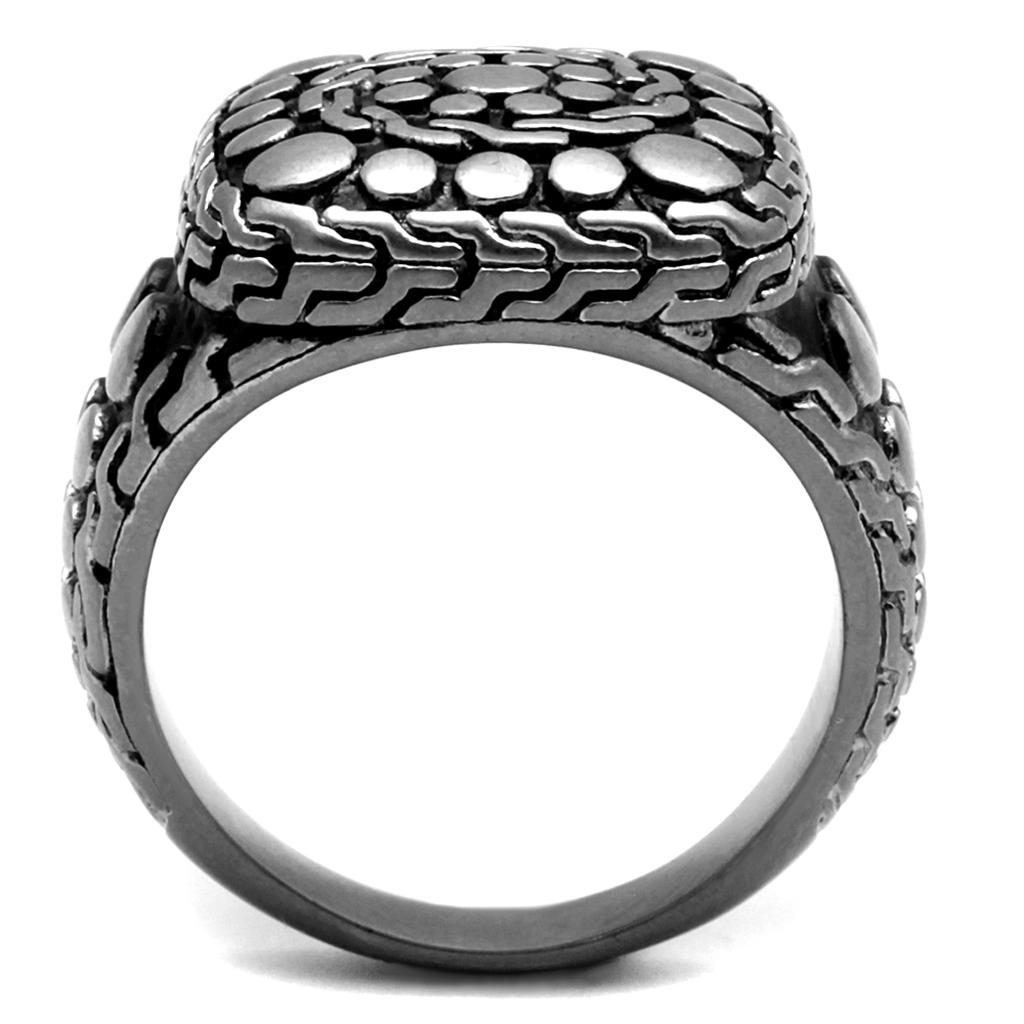 TK2420 - Antique Silver Stainless Steel Ring with Epoxy  in Jet-2