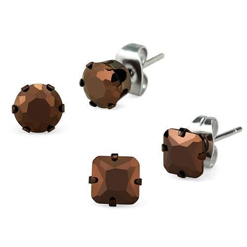 TK2443 - Two Tone IP Light Brown (IP Light coffee) Stainless Steel Earrings with AAA Grade CZ  in Light Coffee-1