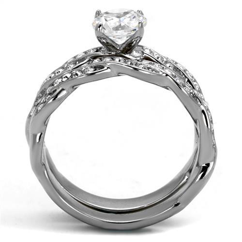TK2475 - High polished (no plating) Stainless Steel Ring with AAA Grade CZ  in Clear-2