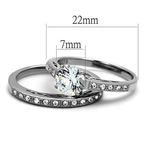 TK2477 - High polished (no plating) Stainless Steel Ring with AAA Grade CZ  in Clear-1