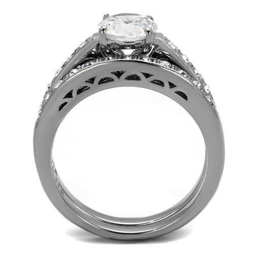 TK2477 - High polished (no plating) Stainless Steel Ring with AAA Grade CZ  in Clear-2