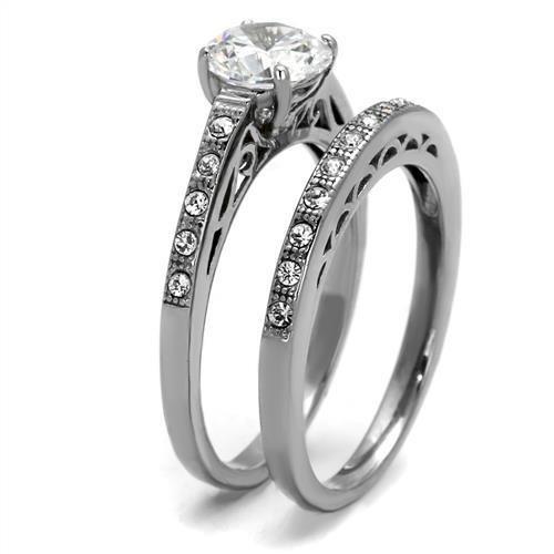 TK2477 - High polished (no plating) Stainless Steel Ring with AAA Grade CZ  in Clear-3