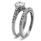 TK2477 - High polished (no plating) Stainless Steel Ring with AAA Grade CZ  in Clear-3