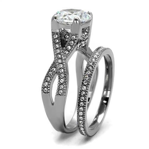 TK2478 - High polished (no plating) Stainless Steel Ring with AAA Grade CZ  in Clear-3