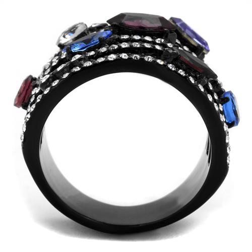 TK2480 - IP Black(Ion Plating) Stainless Steel Ring with Top Grade Crystal  in Multi Color-2