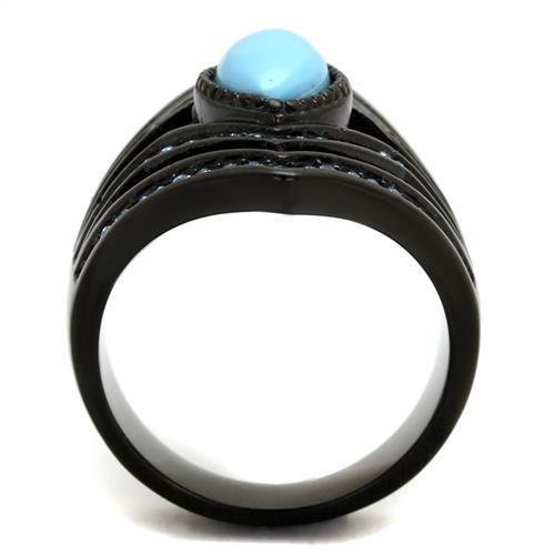 TK2482 - IP Black(Ion Plating) Stainless Steel Ring with Synthetic Turquoise in Sea Blue-2