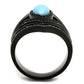 TK2482 - IP Black(Ion Plating) Stainless Steel Ring with Synthetic Turquoise in Sea Blue-2