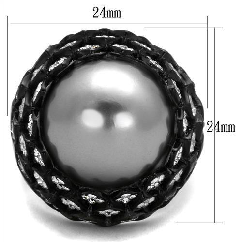 TK2483 - IP Black(Ion Plating) Stainless Steel Ring with Synthetic Pearl in Gray-1