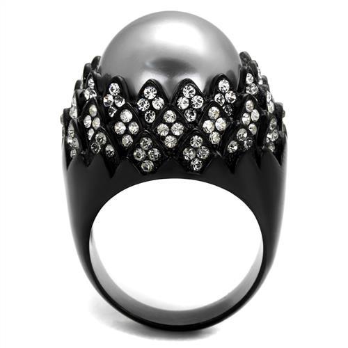 TK2483 - IP Black(Ion Plating) Stainless Steel Ring with Synthetic Pearl in Gray-2