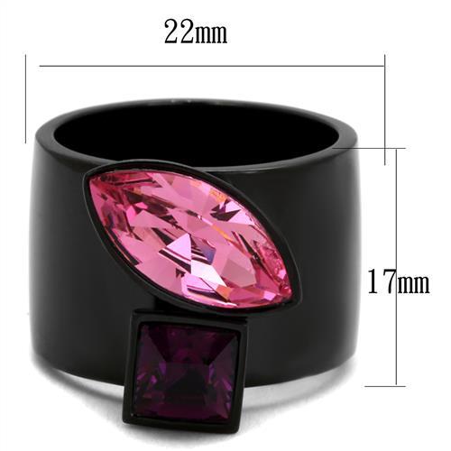 TK2484 - IP Black(Ion Plating) Stainless Steel Ring with Top Grade Crystal  in Rose-1