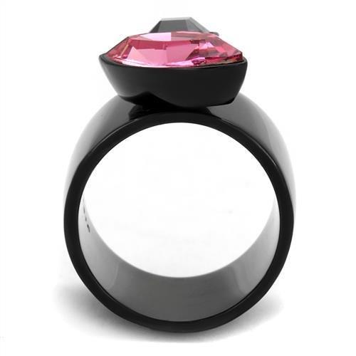 TK2484 - IP Black(Ion Plating) Stainless Steel Ring with Top Grade Crystal  in Rose-2