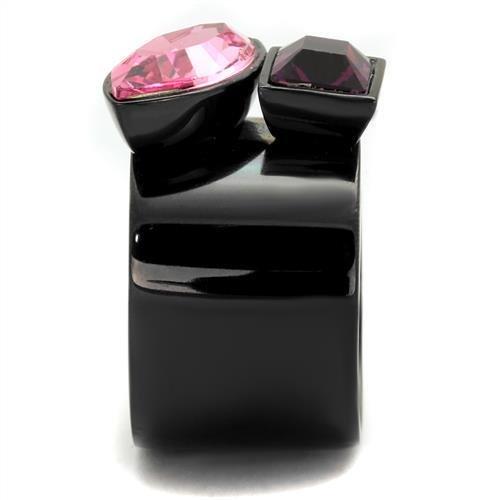 TK2484 - IP Black(Ion Plating) Stainless Steel Ring with Top Grade Crystal  in Rose-3