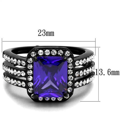 TK2486 - IP Black(Ion Plating) Stainless Steel Ring with AAA Grade CZ  in Tanzanite-1