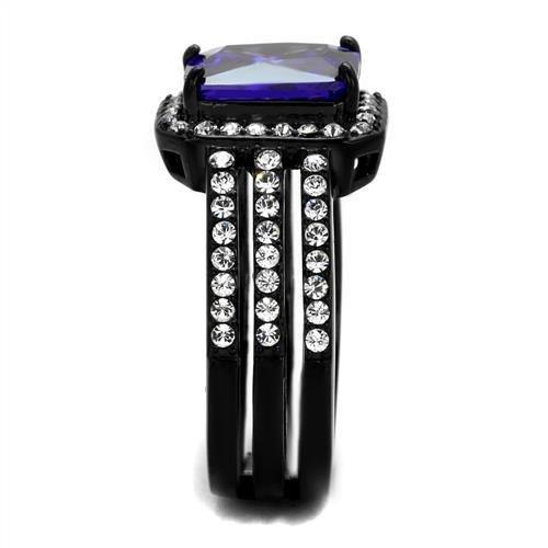 TK2486 - IP Black(Ion Plating) Stainless Steel Ring with AAA Grade CZ  in Tanzanite-3