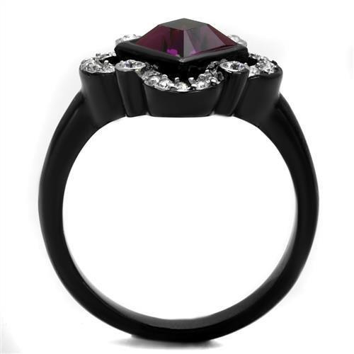 TK2489 - Two-Tone IP Black Stainless Steel Ring with Top Grade Crystal  in Fuchsia-2