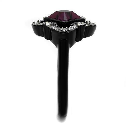 TK2489 - Two-Tone IP Black Stainless Steel Ring with Top Grade Crystal  in Fuchsia-3