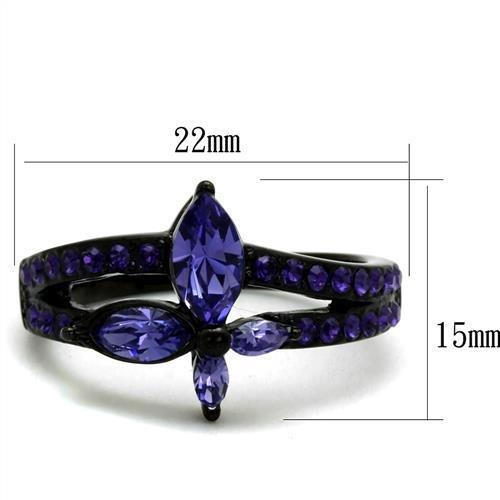 TK2490 - IP Black(Ion Plating) Stainless Steel Ring with Top Grade Crystal  in Tanzanite-1