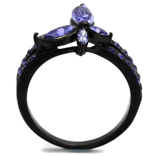 TK2490 - IP Black(Ion Plating) Stainless Steel Ring with Top Grade Crystal  in Tanzanite-2