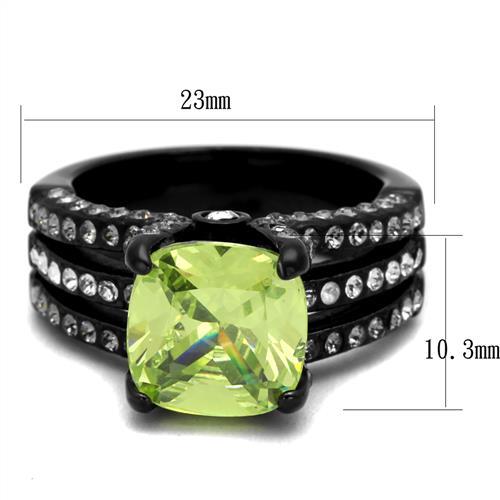 TK2491 - IP Black(Ion Plating) Stainless Steel Ring with AAA Grade CZ  in Apple Green color-1