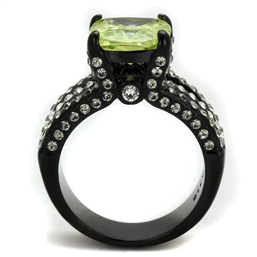 TK2491 - IP Black(Ion Plating) Stainless Steel Ring with AAA Grade CZ  in Apple Green color-2