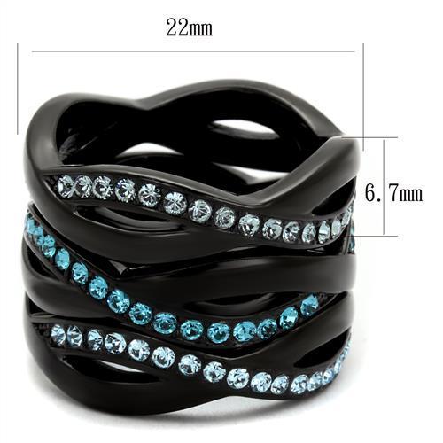 TK2492 - IP Black(Ion Plating) Stainless Steel Ring with Top Grade Crystal  in Sea Blue-1