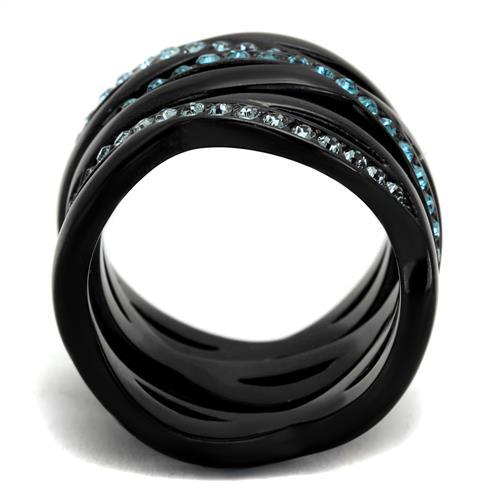 TK2492 - IP Black(Ion Plating) Stainless Steel Ring with Top Grade Crystal  in Sea Blue-2