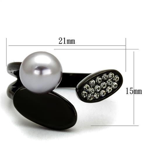 TK2493 - IP Black(Ion Plating) Stainless Steel Ring with Synthetic Pearl in Gray-1